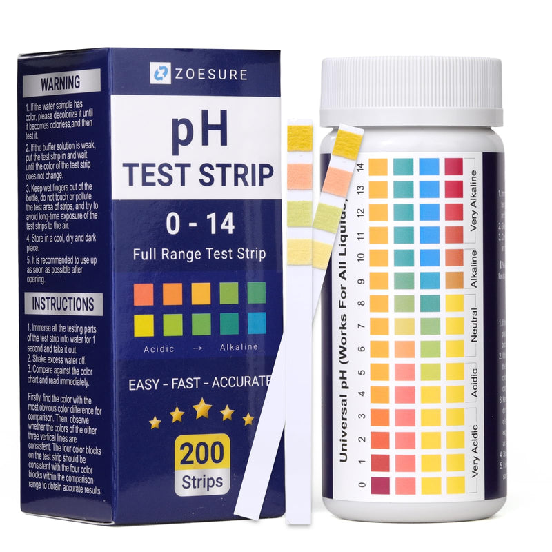 [Australia - AusPower] - pH Test Strip, 200 Count Universal 0-14 pH Testing Strip Essentials Testing Strips Kit for Urine, Saliva, Drinking Water, Aquariums, Pools, Food, and Soap Making, Large Bulk Set | Quick Test Way 0-14 (200Count) 