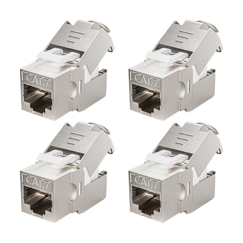 4x CAT7 Keystone RJ45 Module Socket - Tool-Free LSA Insulation Terminal for CAT7/CAT6a/CAT6 Installation Cable, 10 Gbit/s 1000 MHz, Fully Shielded STP (AWG 22-24) - For Patch Panel & Network Socket 4 Pack