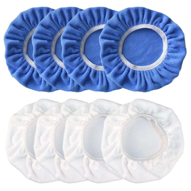 Pack of 8 Polishing Bonnet Car Bonnet Microfibre Reusable 230 mm - 250 mm | Car Polishing Hood Car Polishing Pad Polishing Cotton Bonnet for Car Polishing Machine, Blue and White