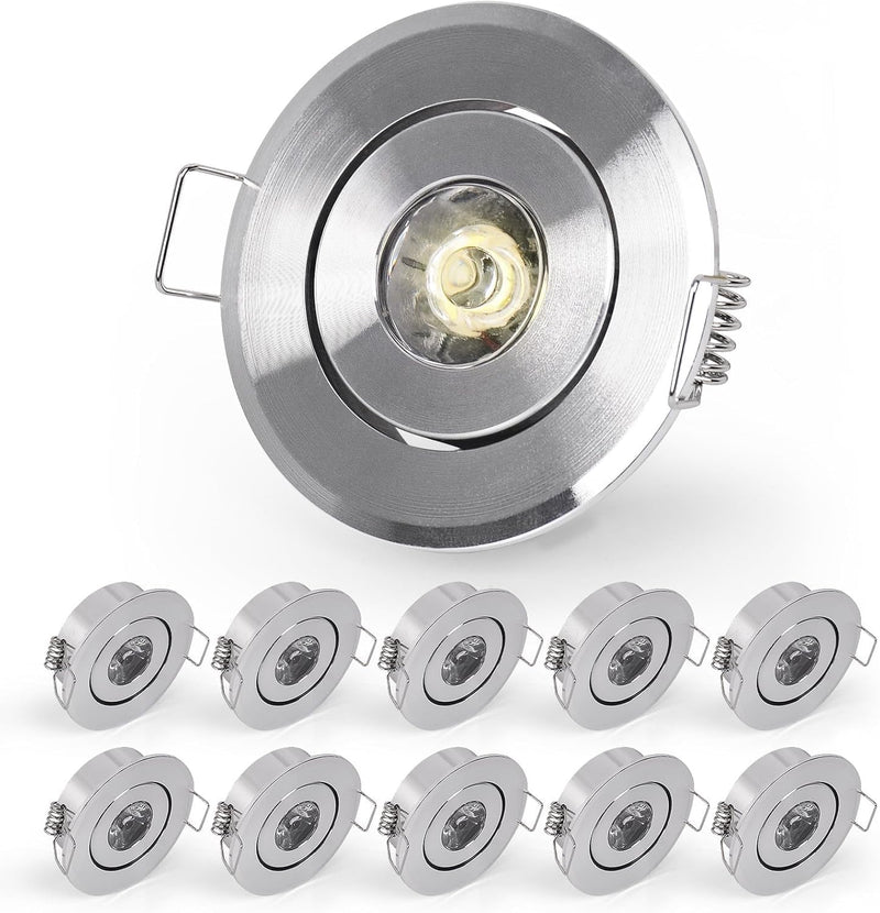 10 Pack 2 Inch LED Recessed Lighting, 1W 120LM Recessed LED Lights, Gimbal Adjustable Ceiling Lights Mini Spotlight Mini Spotlight Ceiling Light with Driver AC 120V Warm White/Silver 1W/10 Pack
