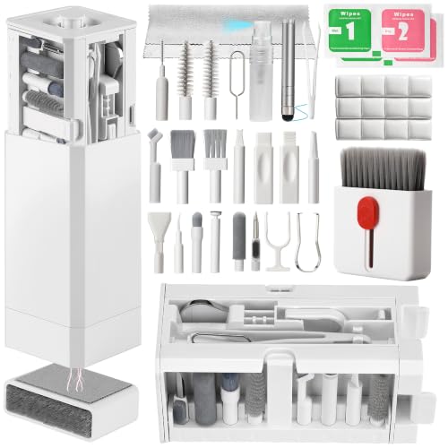 Cell Phone Cleaning Kit, iPhone Cleaning Kit for Charging Port Cleaner Keyboard Cleaning Kit for Airpods/Android/USB C/Earbuds/Laptop/iPad/Camera Lens with Stylus Pen (White (with Putty and Cloth)) White (with Putty and Cloth)