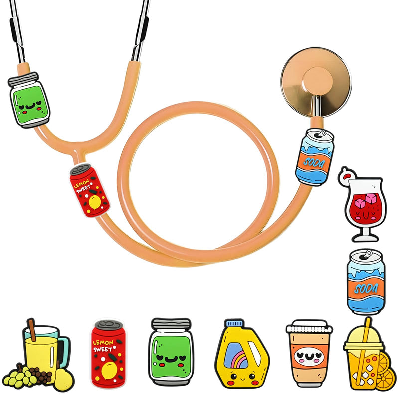 [Australia - AusPower] - 8 Pcs Cartoon Drinks Stethoscope Charms for Nurses,Pediatric Stethoscope Real Working Charms Stethoscope Accessories for Doctors, Nurses, Clinicians and Home 