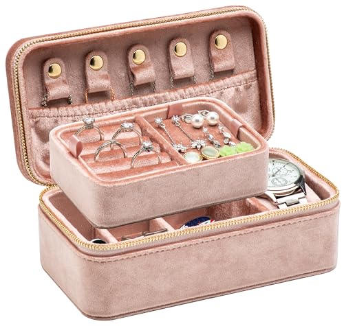 Velvet Jewelry Storage Organizer Display Box for Ring Necklace Blush Peach