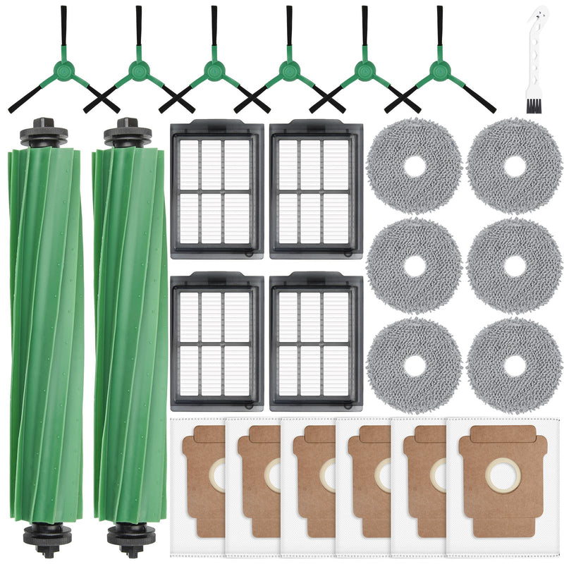 25 Pcs Replacement Parts for iRobot Roomba Plus 405 Combo/505 Combo /507 Combo Robot Vacuum Cleaner, Include 2 Main Brushes, 6 Dust Bags, 6 Mop Pads, 4 Filters, 6 Side Brushes and 1 Cleaning Tool 405 Combo Kit