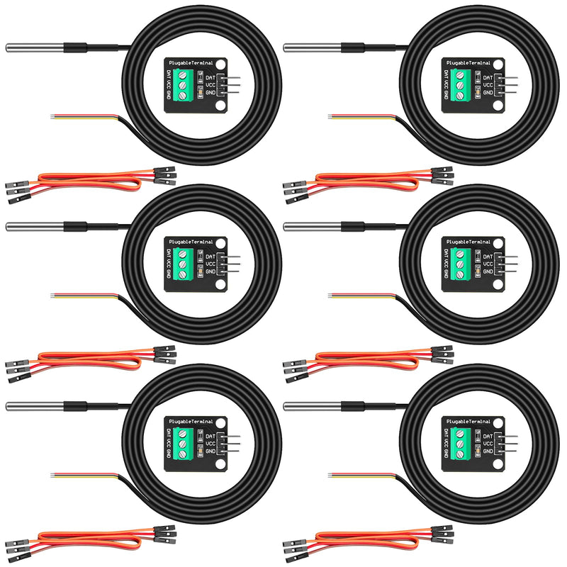 [Australia - AusPower] - 6 Pack DS18B20 Temperature Sensor High-Accuracy Stainless Steel Temperature Probe with Adapter Board and Jumper Wires for Arduino ESP32 Raspberry Pi 