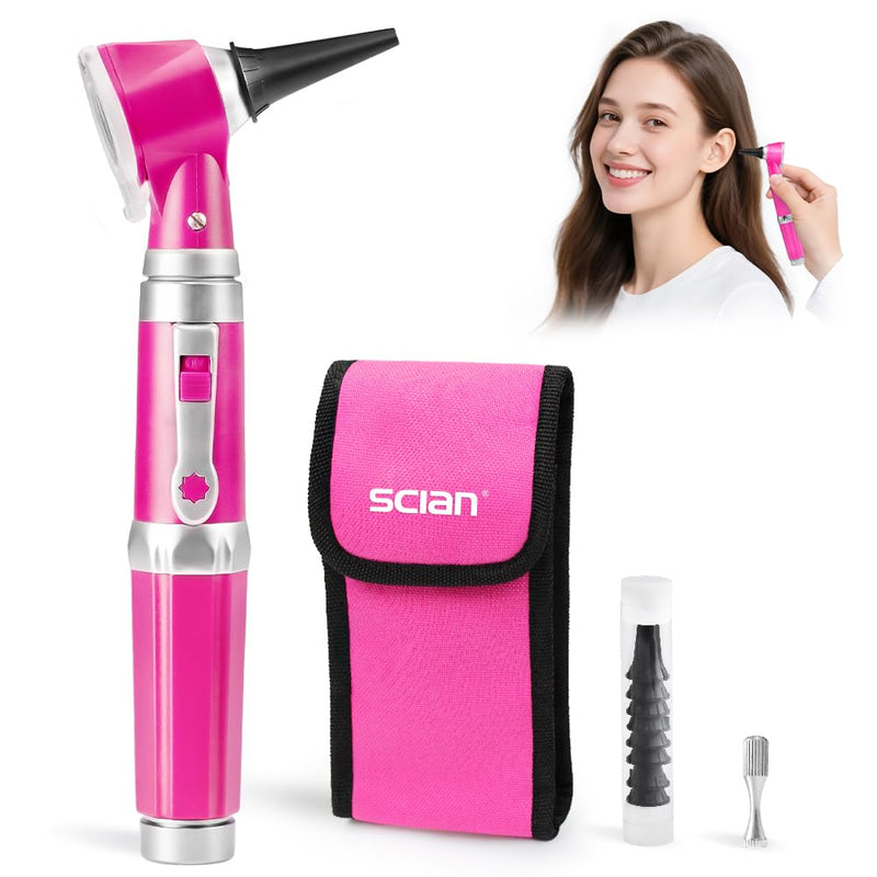 [Australia - AusPower] - Scian Otoscope - Ear Scope with Light, Ear Infection Detector and Pocket Ear Checker Kit with 3X Magnify Lens, Suitable for Kids, Adults, Doctors, Pets(Pink) Pink 