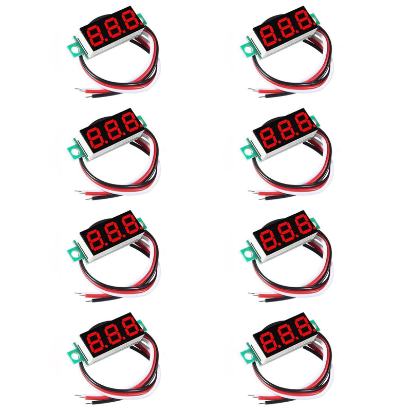 [Australia - AusPower] - 4pcs Mini Digital Voltmeter 0.36 Inch Three-Line DC 0-30V Mini Digital Voltmeter Gauge Tester Red LED Display Panel Red-8pcs 