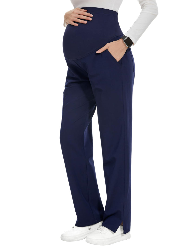 POSHGLAM Women's Maternity Scrub Pants 6-Pocket Over Belly Stretch Comfortable Casual Workwear Medical Nurse Work Pants Medium Navy