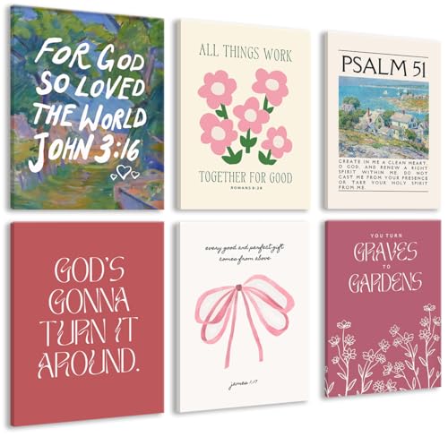 BingruiArt Pink Bow Psalm 51 Bible Verse Wall Art Set of 6 12x16 Framed Pink2 12x16inch canvas