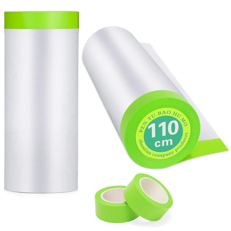 Pre-Taped Masking Film for Painting - 44" x 66'Painters Plastic roll,with Automotive Paint Tape,Decoration Painters Plastic,Windows and Furniture Protection (2 Rolls) 44in x 66ft 2Rolls 2