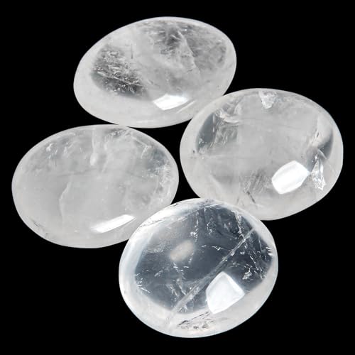 Clear Quartz Stone- 4 Pcs Clear Quartz Palm Stone Pocket
