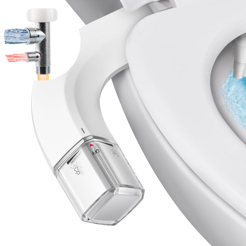 Warm Water bidet, Dual Nozzle Non-Electric Hot and Cold Bidet Attachment for Toilet, Adjustable Pressure with Rear and Feminine Wash Bidet Toilet Seat Attachment (White Warm Bidet) White Warm Bidet