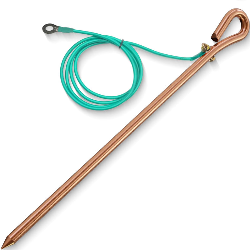 Generator grounding kit with 6ft Female Ground Cord,grounding rod for generator,Grounding Wire with Crocodile Clip for Electric Fences,Antennas (17.4 inch Ground Rod + 6.2ft Lugs Wire) 17.4 inch Ground Rod + 6.2ft Lugs Wire