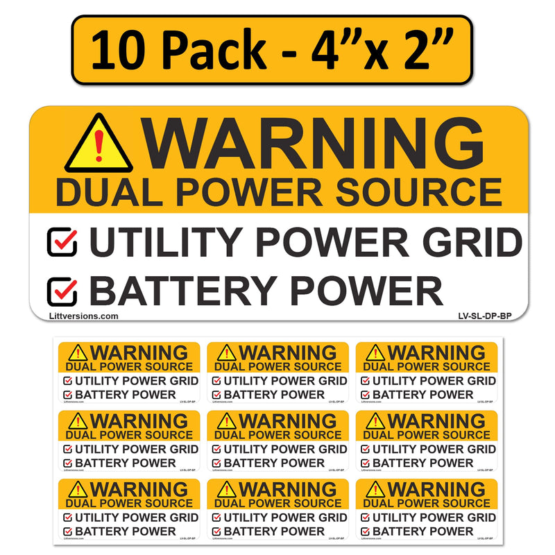 10 Pack 4"x 2" Solar NEC Complaint Warning Dual Source Utility Power Grid Battery Power Inverter Laminated Labels Sign Sticker Notice 10 Pack