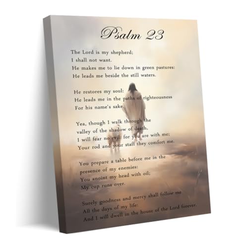 QIXIANG Psalm 23 Picture Wall Art Bible Verse Canvas Prints Christian Scripture Picture Religious Gift Prayer Room Decor Framed(Gold,16L x 24W) Gold 24"L x 16"W