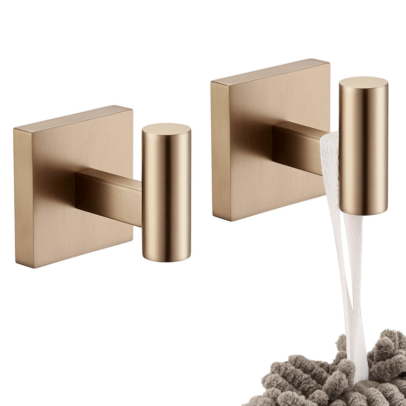 KOKOSIRI Robe Hooks for Bathrooms Towel Hook, Wall Mounted Coat Hooks Bathroom Hardware 2 Pack Champagne Bronze Stainless Steel B1013CPG-P2