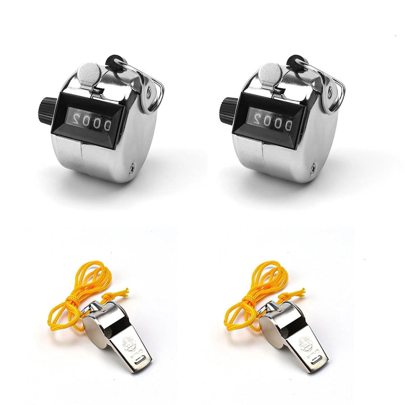 2pcs 4 Digit Metal Hand Counter Whistle Metal Counter Clicker | Portable professional counter clicker for inventory, events, warehouses, restaurants, stadiums, retail