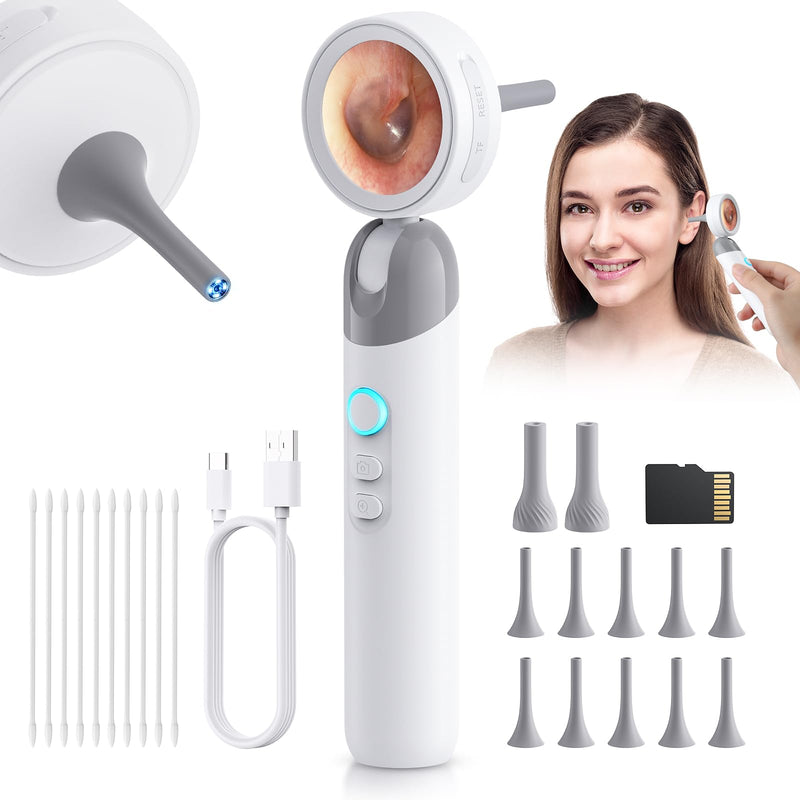 [Australia - AusPower] - Otoscope Ear Camera with 1.38” IPS Screen, HD Ear Scope with Lights, Otoscope Camera for Adults Kids and Pets, 12 Silicone Specula Tips, Support Photo & Video, 32GB TF Card, Fsa Baby Eligible Items 32GB TFcard Package-Gray 