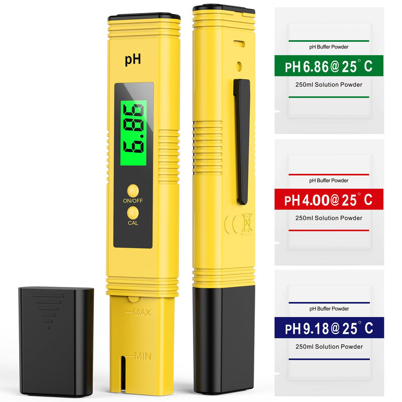 [Australia - AusPower] - 2025 All-New pH Meter for Water - High Accuracy Digital pH Tester (0.01 Precision) with UL Certification and 3 pH Calibration Powders - Ideal for Home Water, Hydroponics, Aquariums, Pools, and More Yellow 