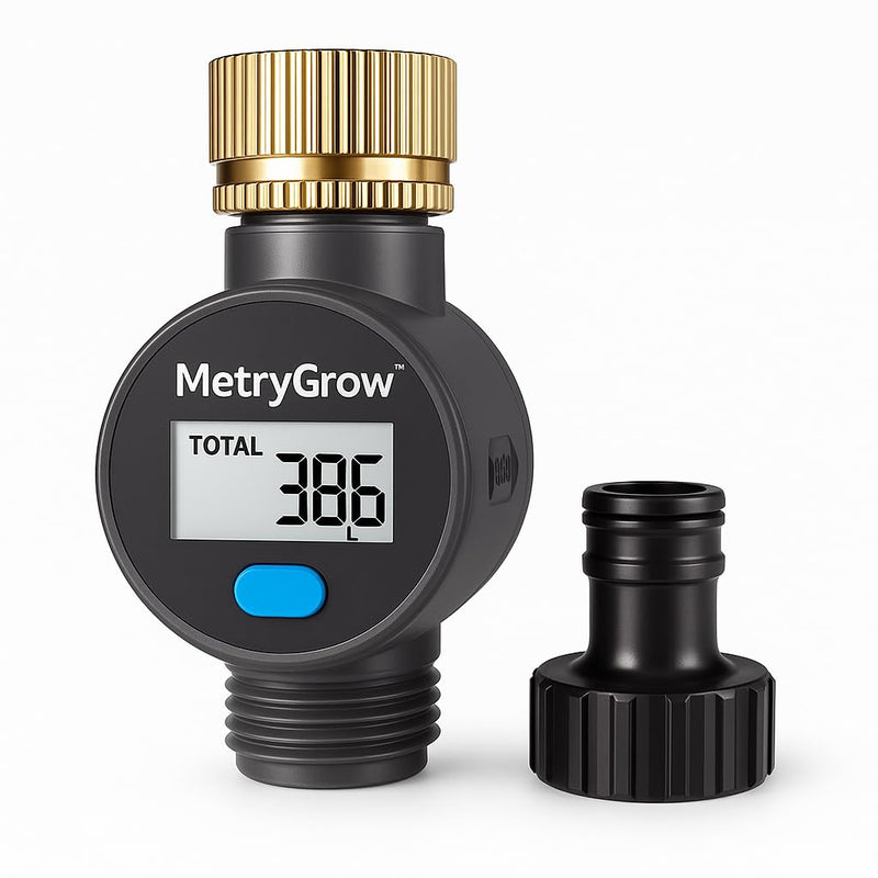 [Australia - AusPower] - 1 Pakc- Water Flow Meter with Brass Inlet, Measuring Gallon/Liter Consumption and Flow Rate for Outdoor Garden Hose Watering, RV Essentials Water Tank Filling, Sprinkler and Nozzle Sprayer 