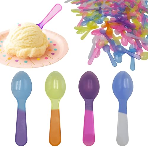 500 Color Changing Sample Spoons for Tasting Mini Plastic Disposable Small Spoon for Ice Cream, Jello, Yogurt, Froyo and More (500) 500