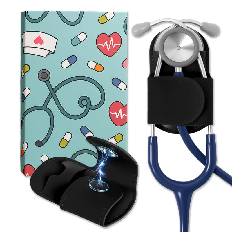 [Australia - AusPower] - Magnetic Stethoscope Holder Clip Secure Hands-Free Pu Leather Lightweight Portable Holster for Physicians, Nurses, EMT, Students. Compatible for 3M Littmann & Most Stethoscope (Black) Black 
