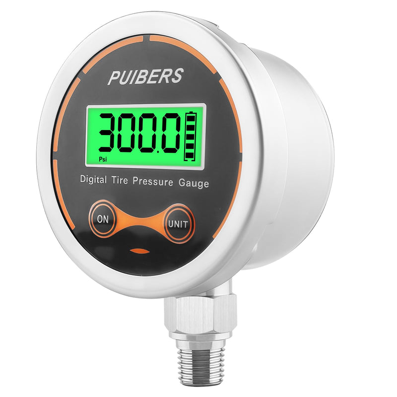 [Australia - AusPower] - 300 Psi Digital Water Pressure Gauge 1/4 NPT Lower Mount，Media Water, Air or Oil Pressure Gauge 304 Stainless ±0.25% Accuracy,Suitable for Home Water Pipe, HVAC,Air Pressure Measuring 300 PSI 