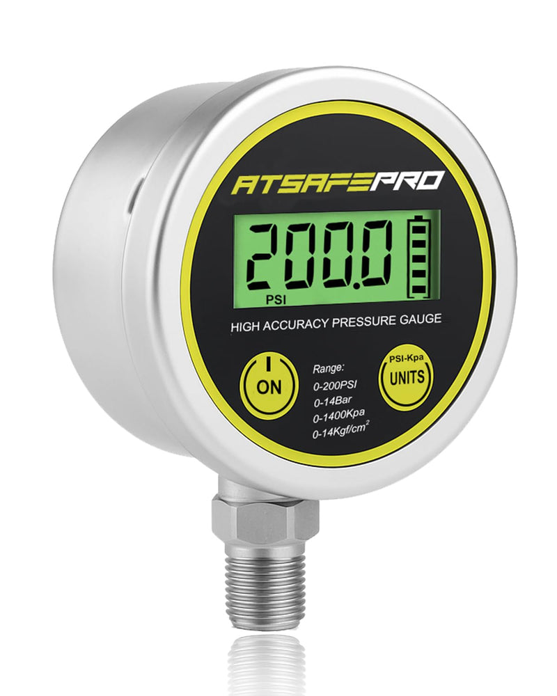 [Australia - AusPower] - Digital Pressure Gauge-200psi,Stainless Steel Digital Water Pressure Gauge-2.9-Inch LCD Display,1/4-Inch NPT Bottom Thread,Suitable for Measuring Hydraulic, Oil, Water,and Air Pressure 200 PSI 
