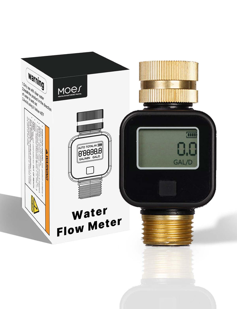 [Australia - AusPower] - MOES Water Flow Meter with Brass Inlet & Outlet Metal Thread, Measure Gallon/Liter Consumption and Flow Rate for RV Water Tank Filling, Outdoor Garden Hose Watering, Lawn Sprinkler and Nozzle Sprayer 