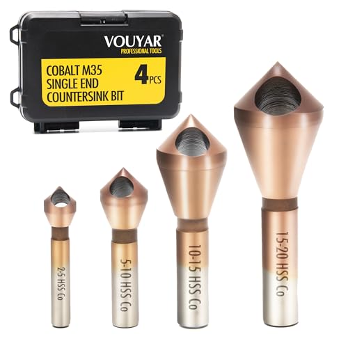 4Pcs Cobalt Steel Single End Countersink Drill Bit with Cobalt Coating Finish for Hard Metal, Stainless Steel, Wood, 90 Degree M35 HSS, 2-5, 5-10, 10-15, 15-20MM 90 Degree 2-5MM, 5-10MM, 10-15MM, 15-20MM (4 PCS)