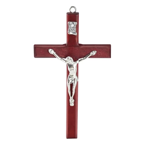 Wooden Handheld Prayer Cross, 4.7 Inch Jesus Cross with Velvet Bag Red 4.7"X2.7"