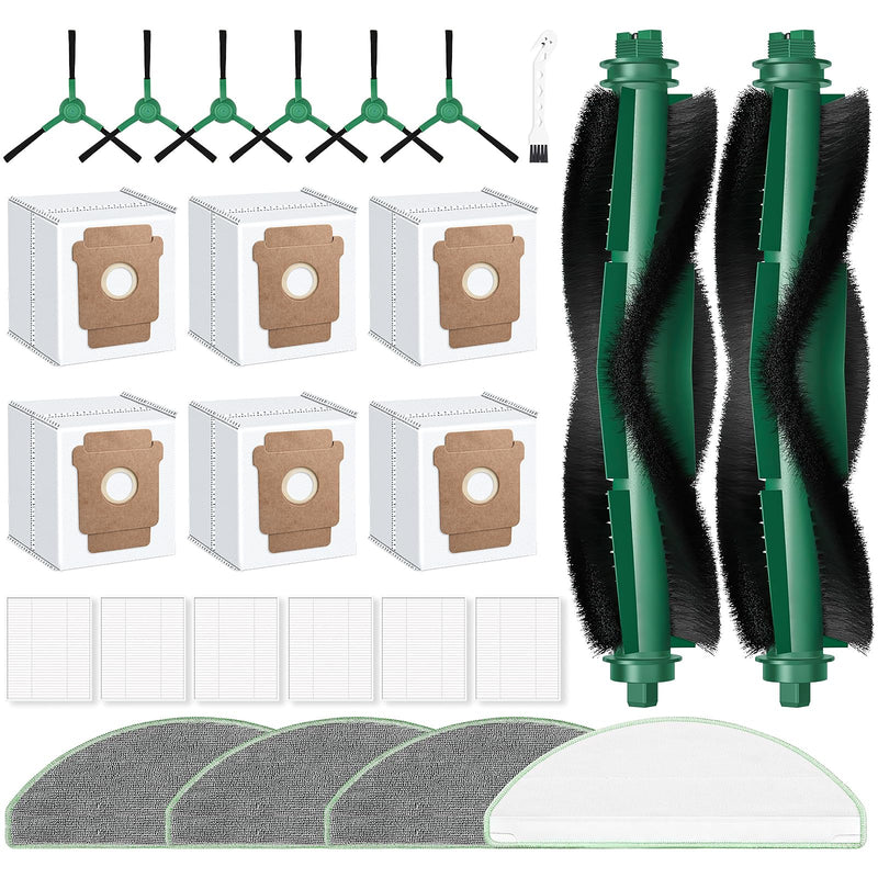25 Pack Roomba Replacement Parts for iRobot 104 / Roomba 105 Combo / 105 Vac / Q052 Robot Vacuum & Mop, 2 Bristle Brush, 6 Edge-Sweeping, 6 Filters, 6 Dust Bags, 4 Mop Pads, 1 Cleaning Brush 105 accessories