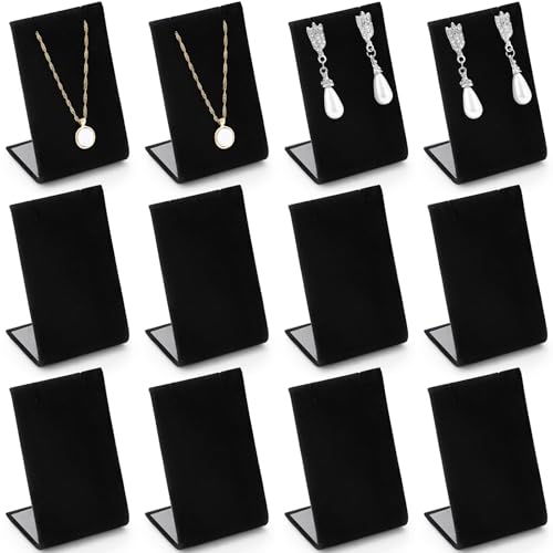 RattanView 12 Pcs Velvet Earring Display Stand Necklace Holder Black
