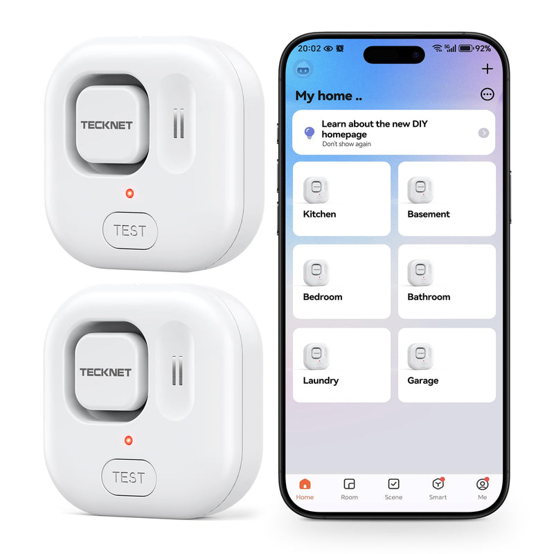 [Australia - AusPower] - TECKNET WiFi Water Leak Detectors, Leak & Drip Alert with APP Push and Sound Alarm, Smart Water Sensor with 120dB Adjustable Alarm, for Home Kitchen Bathroom Basement (2 Pack, Battery Included) 2 