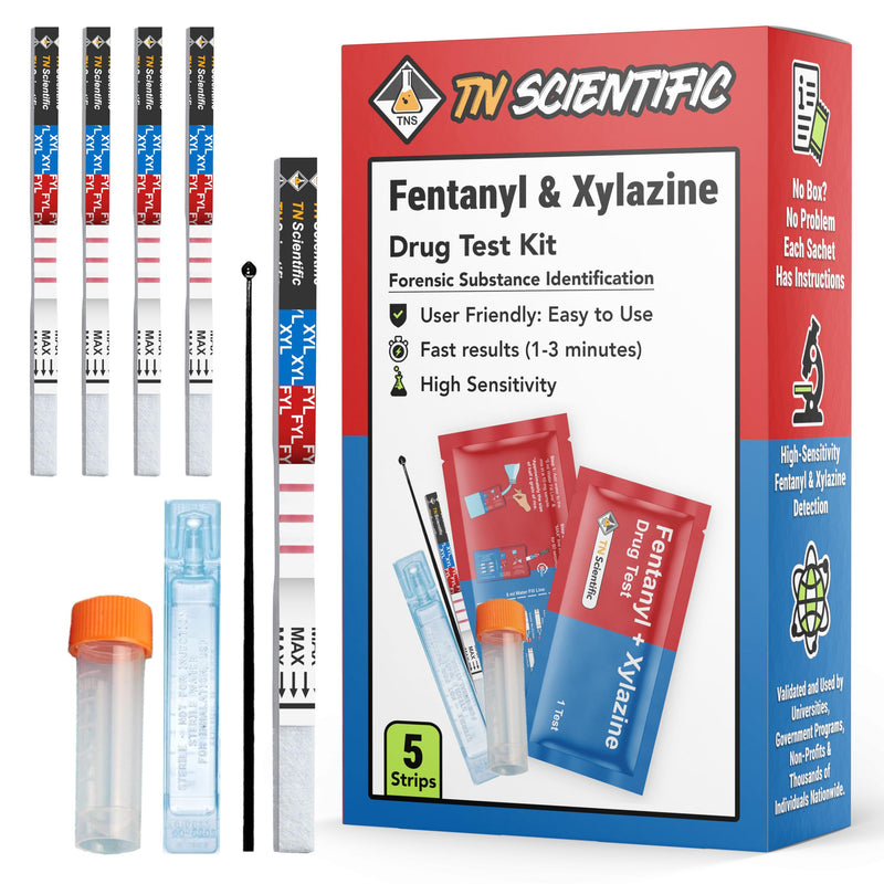 [Australia - AusPower] - Fentanyl & Xylazine Drug Test Strips [5 Pack] - Powder, Liquid, & Urinalysis Forensic Testing Kit 