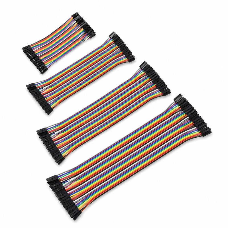 Dupont Jumper Cable Set 160pcs 10-40cm Female to Female | 160 multicolored jumper cables in 10/20/30/40 cm lengths; for breadboards and projects with Arduino, Raspberry Pi, and electronics. BB