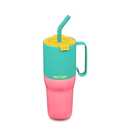Klean Kanteen Rise Insulated Tumbler - Reusable Tumbler for Quick Hydration - Recycled Stainless Steel - Insulated - Dishwasher-Safe - BPA-Free - Straw Lid - 36 oz - Turquoise Kaleidoscope