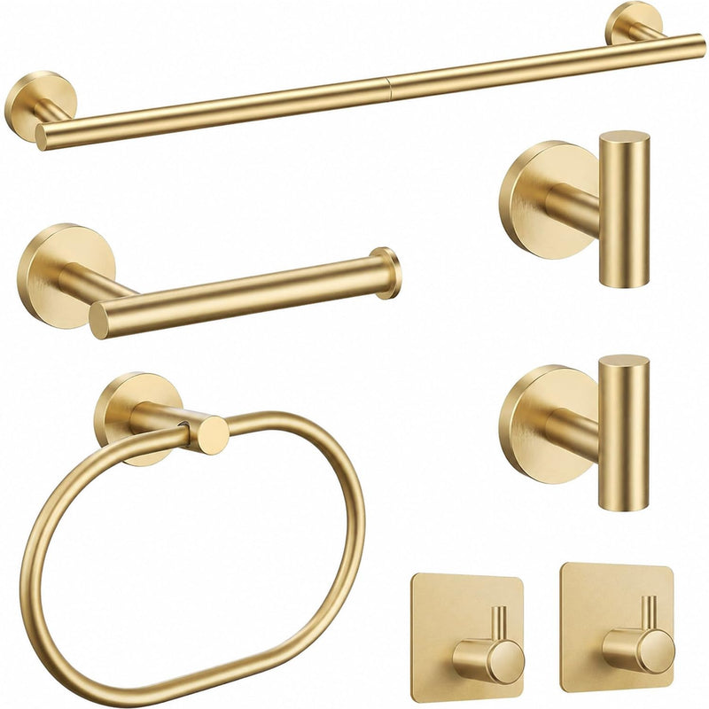 Brushed Gold Bathroom Accessories Set, 7 Pieces Gold Towel Bar Bathroom Hardware Set, 31.5 Inch Towel Racks for Bathroom, SUS304 Stainless Steel Bathroom Towel Holder Toilet Paper Holder Wall Mounted Brusehd Gold