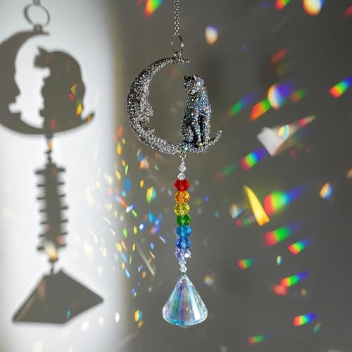 Moon Cat Crystal Suncatcher Prism Rainbow Maker Hanging Window Decor Moon-cat