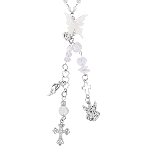 Angel Cross Rearview Mirror Charm Crystal Angel Wing Hanging Chain Angel Cross