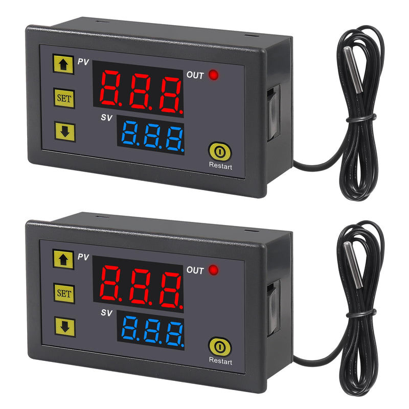 [Australia - AusPower] - 2Pcs W3230 Digital LED Temperature Controller Module AC110-220V 10A Digital Thermostat Switch with Waterproof Probe Programmable Heating Cooling Electronic Thermostat 
