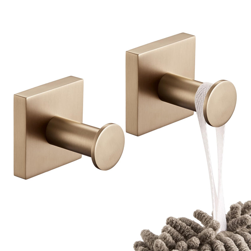 KOKOSIRI Robe Hooks Bath Towel Hooks for Wall Closet Kitchen Hanging Towels Bathroom Hardware Champagne Bronze Stainless Steel 2 Pack, B1016CPG-P2