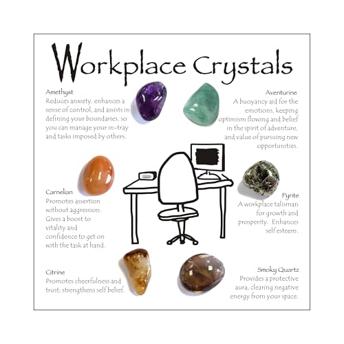 Workplace Crystals Set - 6PC Healing Protection Stones for Office Desk, Focus, Positive Energy, Stress Relief, Metaphysical Gifts for Friend Coworker Family, New Job Decor