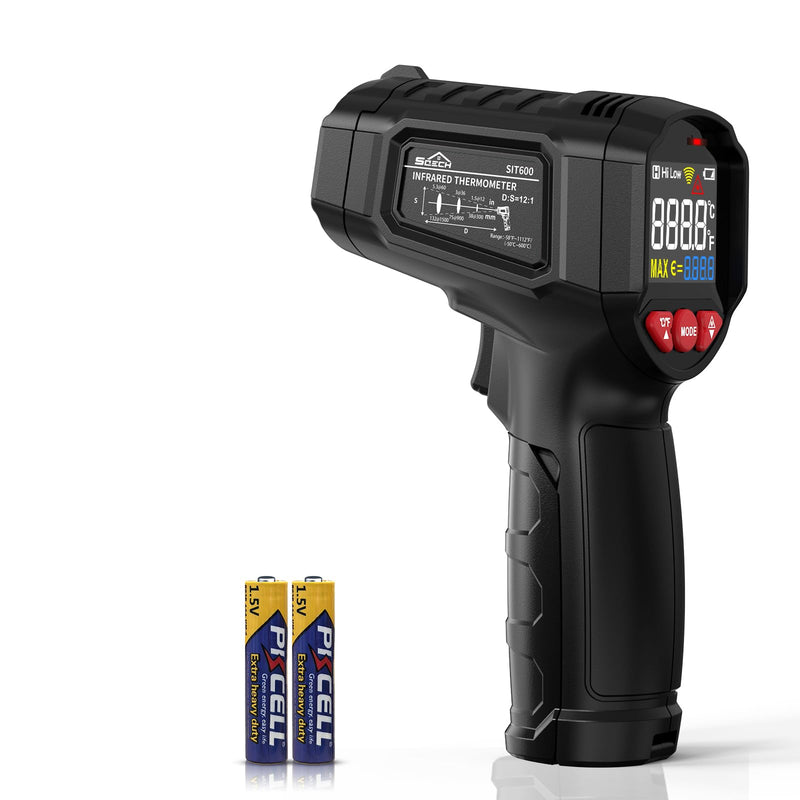[Australia - AusPower] - SQECH Infrared Thermometer Gun, SIT600 Laser Thermometer Gun -58℉～1112℉,Non-Contact Temperature Gun with Adjustable Emissivity&Color Backlight for Cooking, Pizza Oven,BBQ,Fridge,Engine,HVAC 