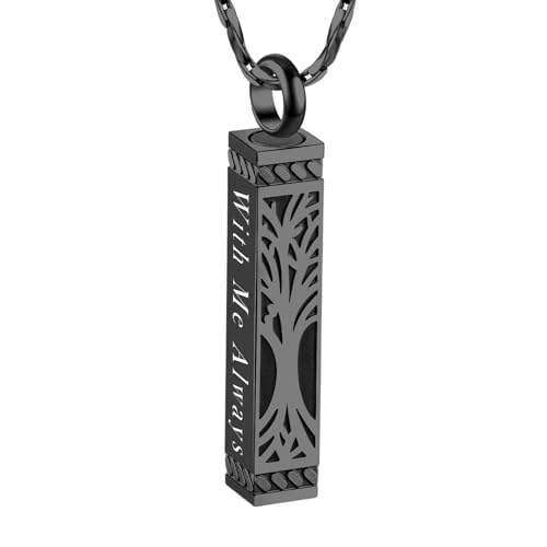 Tree of Life Urn Necklace For Ashes Memorial Bar Cremation Jewelry with Keepsake Urn Memorial Ash Jewelry For Women Men Black-With Me Always