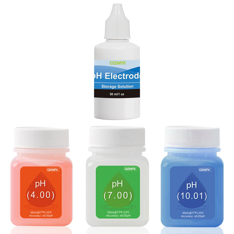 PH Calibration Solution Set (4.00, 7.00 and 10.01) with KCL Buffer Solution, 3 Bottles 50 ml PH Calibration Buffer Solution and 1 Bottle 50 ml KCL PH Probe Solution for PH Meter