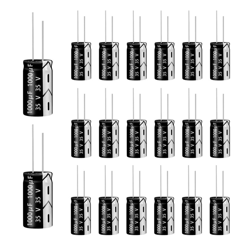 35V 1000µF 50/60HZ Aluminium Electrolytic Capacitors, 13 x 20 mm, Capacitors 1000uF 35V, Suitable for a Wide Range of Electronic Applications, Household Appliances and Switching Power Supplies (Pack 1000µF 35V