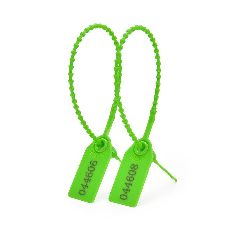 200pcs Plastic Security Tamper Seals Shipping Tags Disposable Signage Numbered Pull Tight Padlock Safety Self-Locking Seal Ties Tag, Green 200pcs