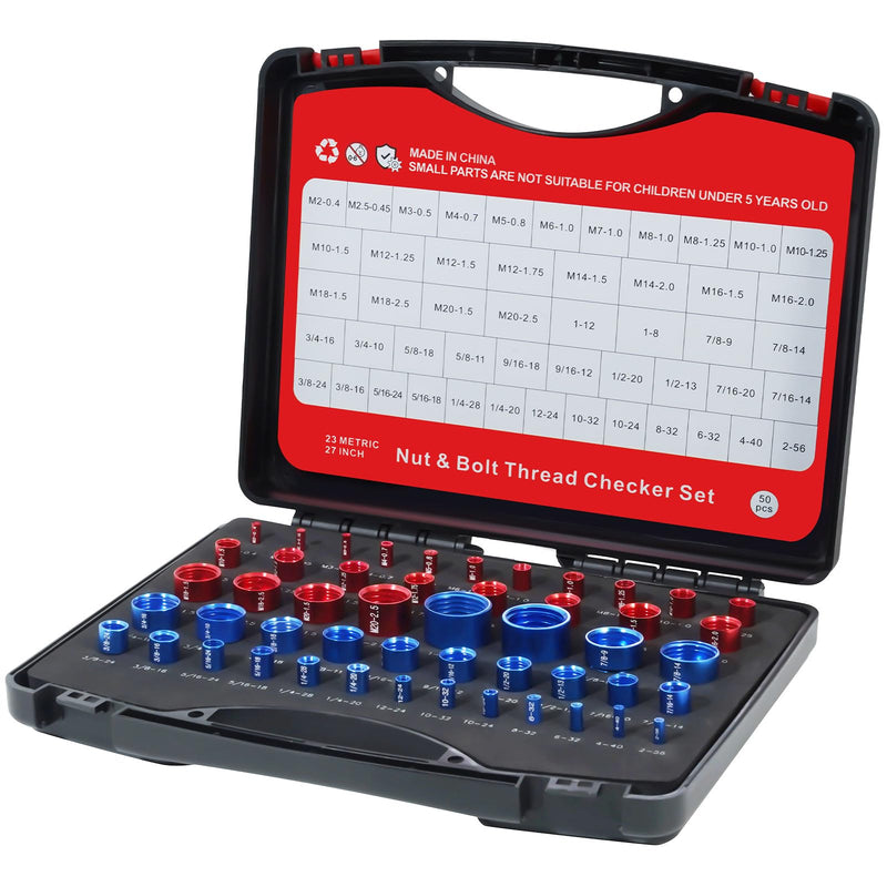 [Australia - AusPower] - Thread Gauge Tool Set, 50 Pieces, Inch & Metric Sizes, Red & Blue Aluminum Alloy 