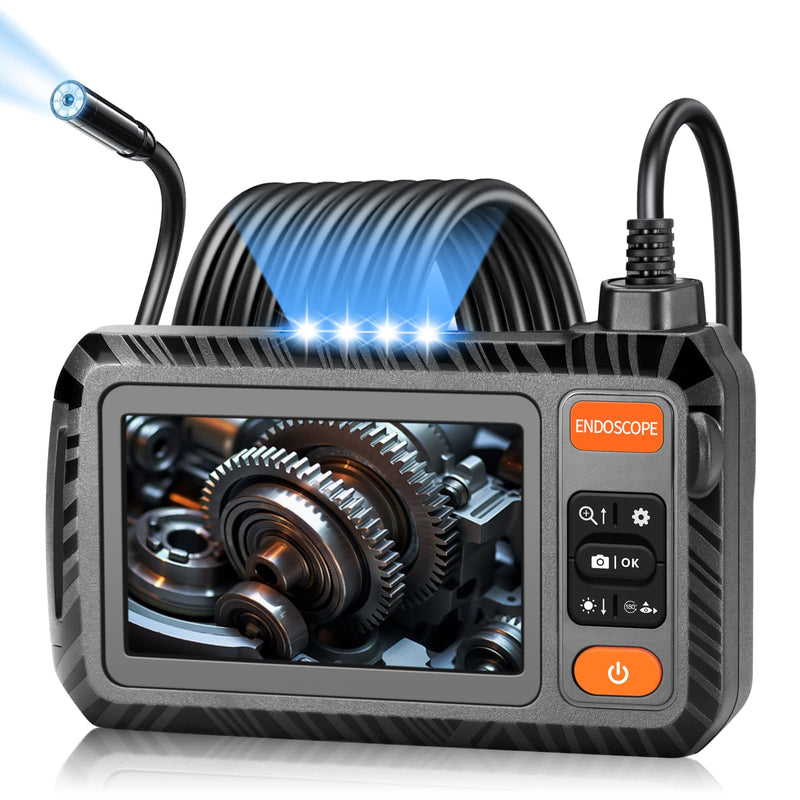 [Australia - AusPower] - Endoscope Camera with Photo Video Recording, 1080P Borescope Camera with Light, Industrial Inspection Camera, Waterproof Snake Camera, Car Engine Borescope with 4.3" Screen, 16.4FT Semi-Rigid Cord 